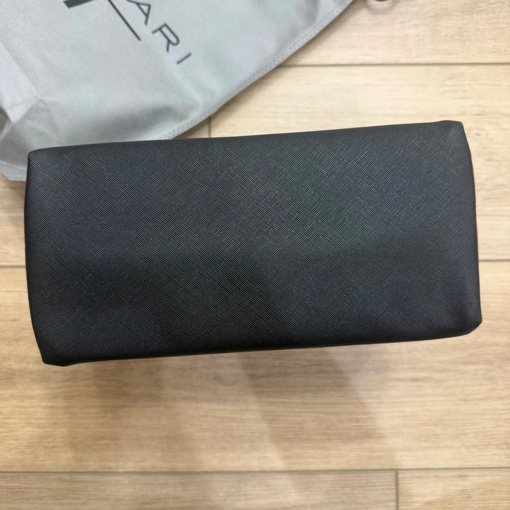Tahari Black Saffiano Pyramid Case Tri-Fold Cosmetic Toiletry Bag NWT Travel